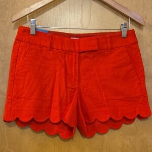 J. Crew Red Linen Scalloped Shorts NWT